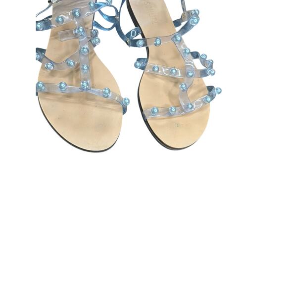 Schutz Yarin Studded Pearl Jelly Clear Beachy Flat Buckle Strap Sandals Size 8.5 - Picture 5 of 11